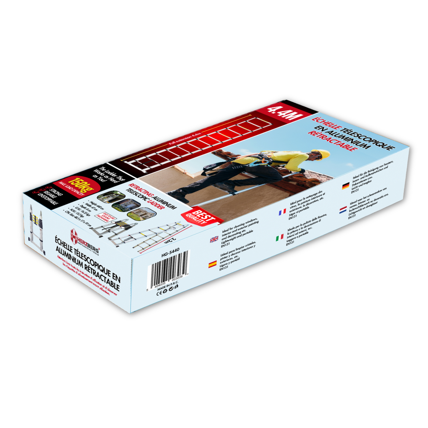 Herzberg HG-5440 – Escalera telescópica retráctil de aluminio 4.4 m