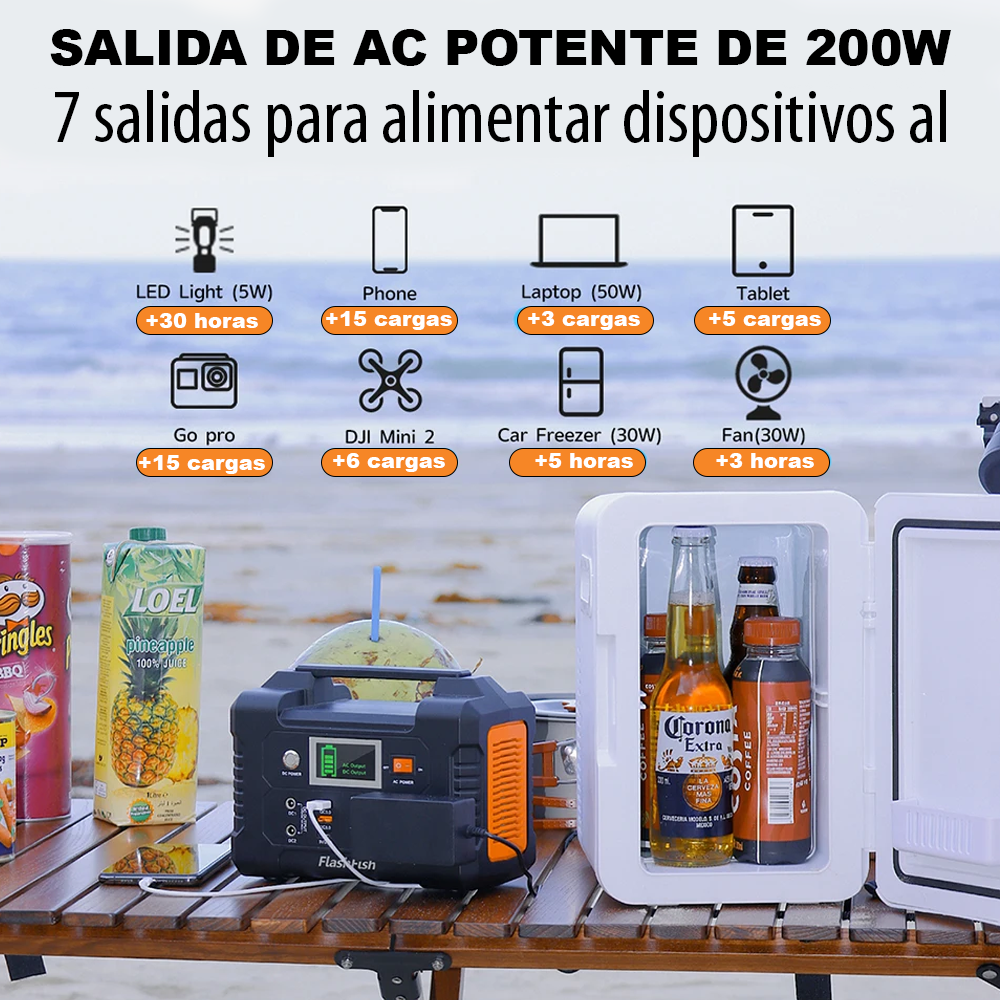 Generador solar portátil FlashFish 200W, batería 151Wh
