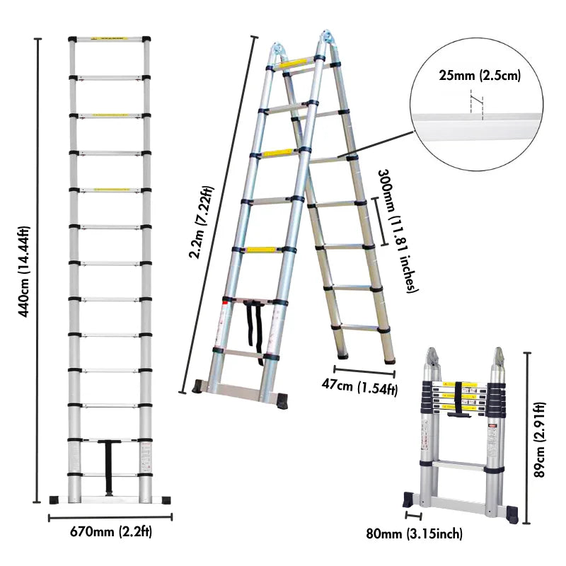 Herzberg HG-5440 – Escalera telescópica retráctil de aluminio 4.4 m