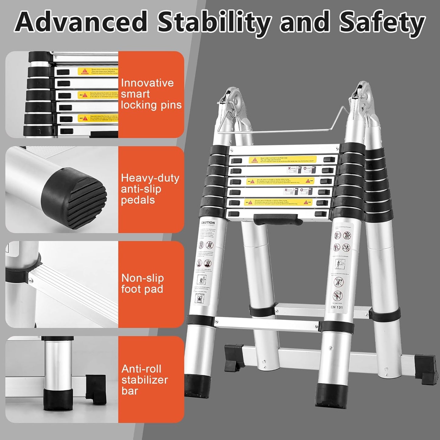 Herzberg HG-5440 – Escalera telescópica retráctil de aluminio 4.4 m