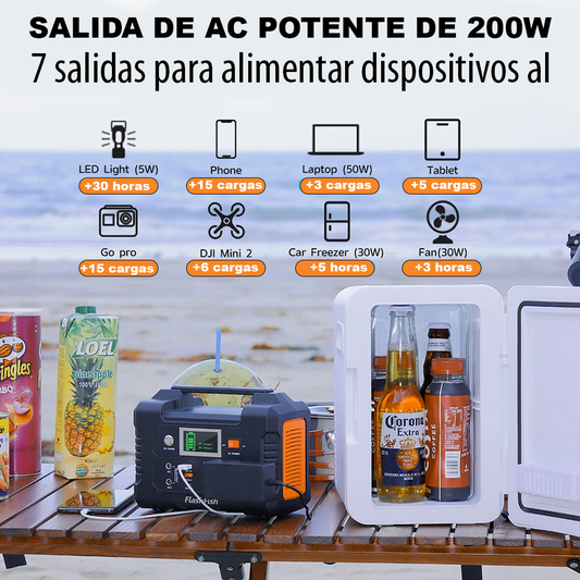 Generador solar portátil FlashFish 200W, batería 151Wh