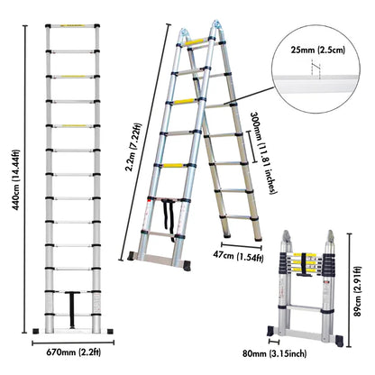 Herzberg HG-5440 – Escalera telescópica retráctil de aluminio 4.4 m
