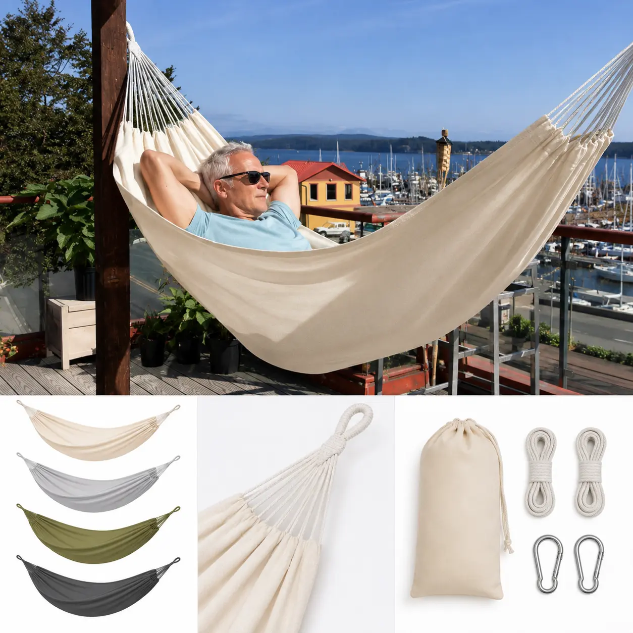 Hamaca doble boho para jardín y camping